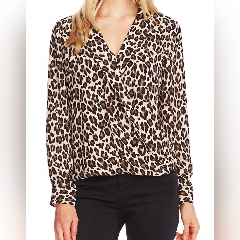 Leopard Designer Wrap Blouse Top L